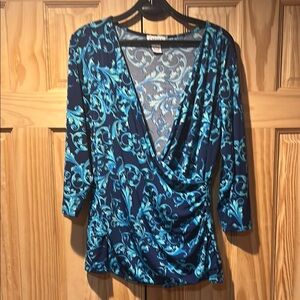 Carmen Marc Valvo Teal and Blue Swirl Blouse